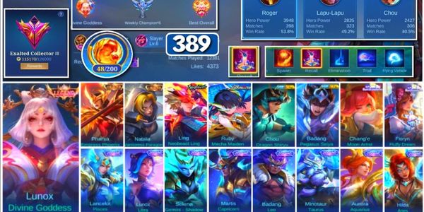 #3648 | 389 Skins | Legend Lunox | Collectors Pharsa Natalia | Neobeast Ling | Aspirant Ruby | Prime
