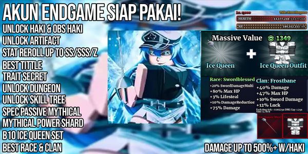 Akun Endgame Sailor Piece – B10 Ice Queen Weapon | Secret Trait | Endgame Ready