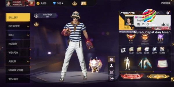 FF account with many skins, GG, cheap, with SG 87