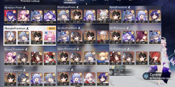 (ASIA) Collab Fate, 11 Team Premium, 25 SSR 14 Sign. Saber + Archer + Rappa Sign + Yunli Sign + Sunday Sign + Acheron Sign + Phainon + Cyrene - 17