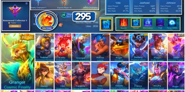  #3730 | 295 Skins | Collector Natalia | Prime Granger | Transformers Roger | KoF Karina | Many Epic