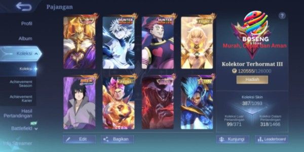 CHEAP ML ACCOUNT AFFORDABLE PRICE MANY SKINS 387 HEROES FULL EMBLEM MAX