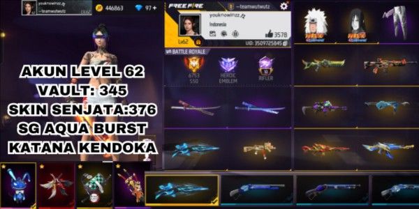 ACCOUNT LEVEL 62 VAULT: 345 WEAPON SKINS: 376 SG AQUA BURST KATANA KENDOKA