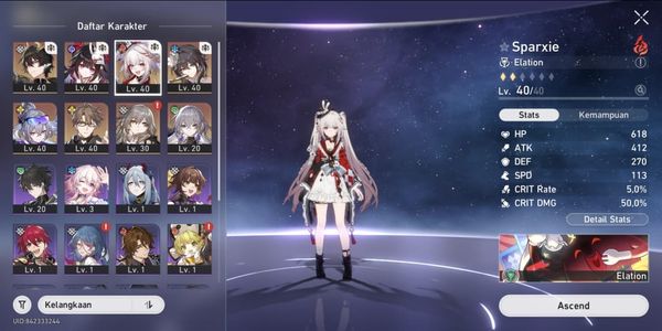 Starter TL 22 SPARXIE, SILVER WOLF LV 999 DLL All Unset server asia