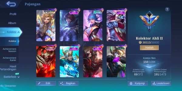 [Moonton only]| Level 111 |121 Hero| 158 Skins |All epic rare skin|Fast Delivery