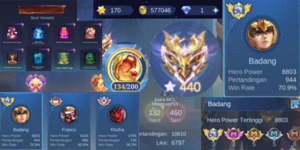 Mobile Legends: Bang Bang Mythic Account imo440 | Top Global Badang | WR 70%