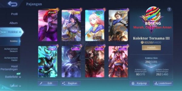 CHEAP ML ACCOUNT AFFORDABLE PRICE 260 SKINS NEARLY MAX HERO MAX EMBLEM