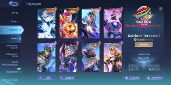 CHEAP ML ACCOUNT AFFORDABLE PRICE 321 SKINS MAX HERO MAX EMBLEM