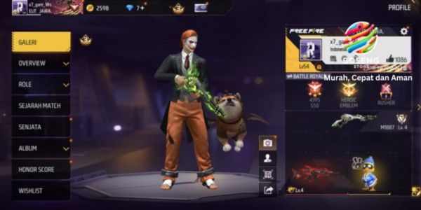 FF account with many skins, GG, cheap, with SG Lumut 129