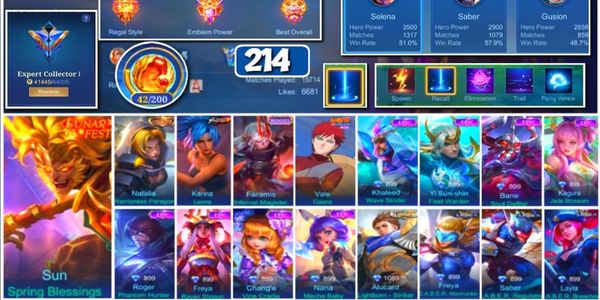  #3713 | 214 Skins | Collector Natalia | KoF Karina | Gusion | Many Epic