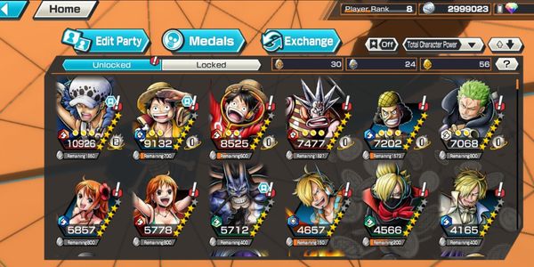 [ Android ] account 3 char extreme Law max | Luffy Lv 82 | kaido LV 60