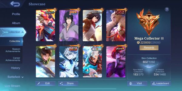 SKIN 602 / 2 LEGEND 3 COLLECTOR / COLLAB SKIN NARUTO, HXH, KOF, KISHIN, NEOBEAST #MS012