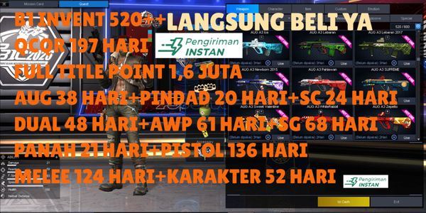 B1 INVENT 520++ QCQR 197 DAYS FULL TITLE POINT 1.6 MILLION DUAL 48 DAYS+AWP 61 DAYS+SG 68D+BOW 21D+PISTOL 136 DAYS MELEE 124 DAYS+CHARACTER 52 DAYS
