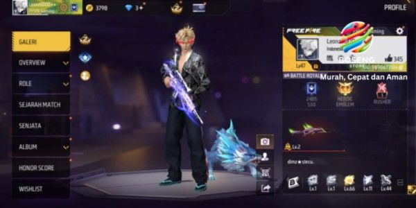FF account with many skins, GG, cheap, with SG 62