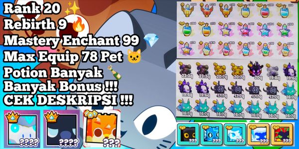 Akun Rank 20 + Max Rebirth | BANYAK BONUS - Pet Simulator 99!