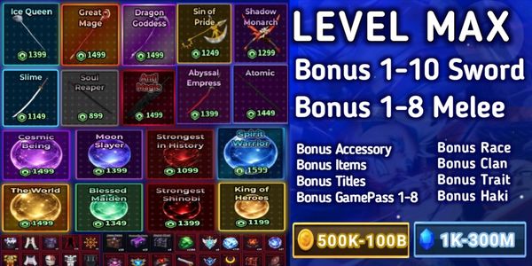 Akun Sailor Piece Level Max Bonus Mythical Sword + Mythical Accessory