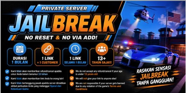 प्राइवेट सर्वर Jailbreak 1 महीना (प्राइवेट, शेयरिंग नहीं)