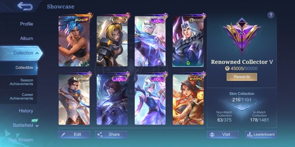 Cheap MLBB - 25 Epic Skins - Recall Tas Tas - Max Emblem - Safe & Warranty (ML45)