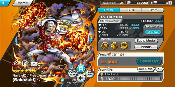 ไอดี Extreme Akainu EX Max LVL 100 [Android/iOS]