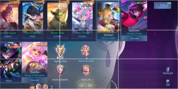 Account Sultan #4 (Legend Miya; 11.11 Wanwan; Exorcist Kagura; HxH Cecilion; Aspirant Ruby & Chang'e; Star Wars Cyclops; KoF Dyrroth; Valentine Odette)