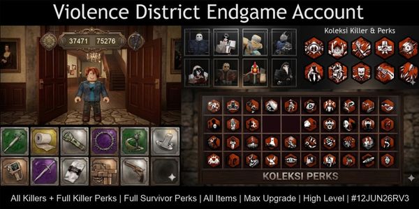 Violence District Endgame Account | All Killers + Full Killer Perks | Full Survivor Perks | All Items | Max Upgrade | High Level | #12JUN26RV3