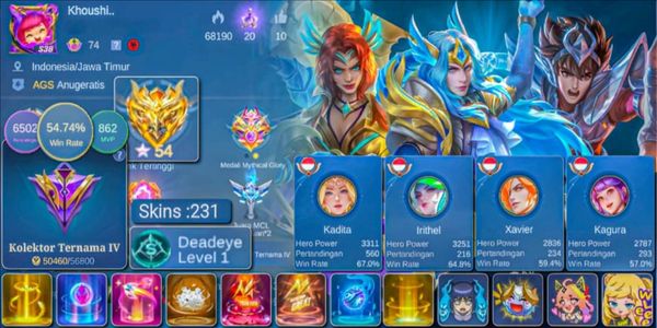 SKIN 231!! WR 54% MAX PROFILE KOF KARINA, LUCKYBOX GUIN & URANUS & ZHASK, NARUTO VALE, SEIYA BADANG, 22 DELUXE EX GLORY SKINS