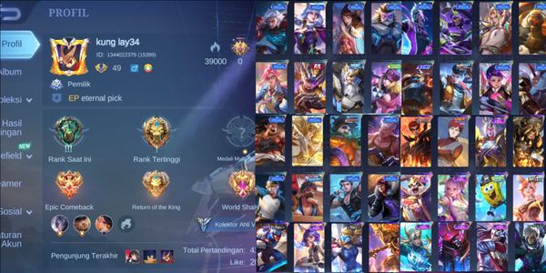 حساب Mobile Legends رخيص قوي [2278] بطل 90 سكن 131