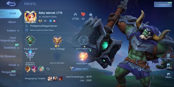 HERO 118 SKIN 148 EMBLEM ALL MAX LIMIT ODETTE KOF KARINA MYSTIC JULIAN EPIC LAYLA SL AKAI CLINT ZILONG CHOU LEOMORD LUNOX SUMMER CLINT DLL