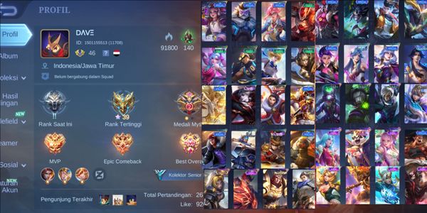 CHEAP Mobile Legends ACCOUNT GG [2293] HERO 72 SKIN 93