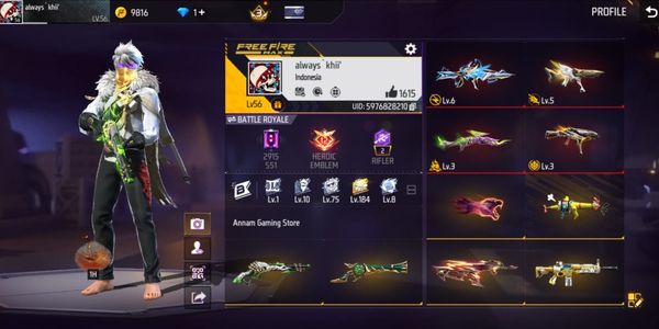 FF ACCOUNT FREE FIRE SG LUMUT, TRUMPET, EVO 4 OTW MAX 1 XM8, MP5, SG6, UMP, VAULT 179+, WEAPON 210+, YETI BUNDLE, FIST ON ETC