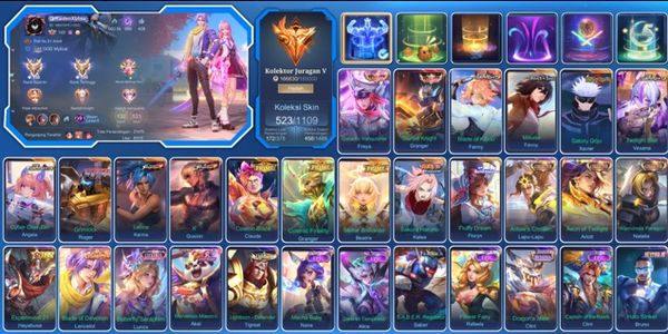 523 SKINS • LEGEND FREYA & GRANGER • 3 ASPIRANT FANNY • MIKASA • GOJO XAVIER • 3 CC • SAKURA • KOF GUSSION • VALENTINE LANCE • 33 LIMITED • RECAL TLPH