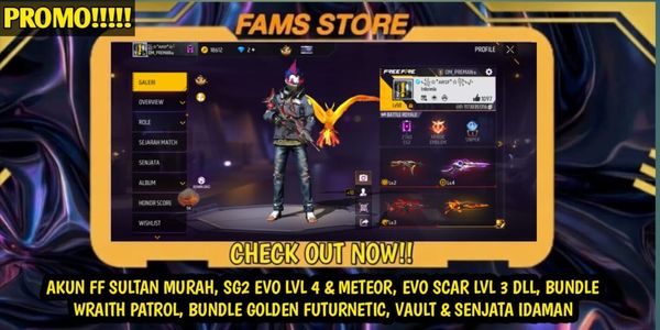 Garena Free Fire SULTAN ACCOUNT, HAS SG, VAULT & CHEAPEST & DREAM WEAPONS