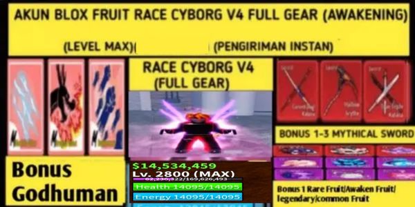 Blox Fruit Race Cyborg V4 T10 Full Gear (Awakening) (LevelMax) Account (Datpol)