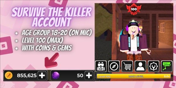 Account Survive The Killer | Level 100 | 855k Coins