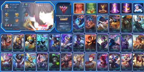 382 SKINS • LEGEND GUSION • 2 COLLECTOR LING • ASP RUBY • TF ROGER • KUNGFU THAMUZ • ANNUALSTARS HAYABUSA • 1 KOF • 12 LIMITED