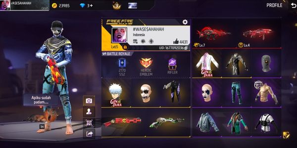 FREE FIRE ACCOUNT 6 YEARS OLD SG OPM, MOSS, MAX 1 SCAR, EVO MP40, VAULT 420+, WEAPONS 390+, GIN TAMA BUNDLE, KATANA 4 FLAVORS, FIST ON ETC