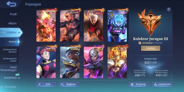 #493 Android & Ios | Skin 531 | Mega Collector 3 | 3 Legend | Dawning Chou | Dawning Bruno | KOF Gusion | HXH Cecilion Hisoka | Exorcist Yu Zhong