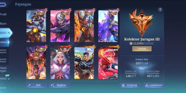 #512 Android & Ios | Skin 531 | Mega Collector 3 | 2 Legend | 11.11 Gusion | KOF Valir | Sanrio Claude | Collector YSS | Collector Gusion