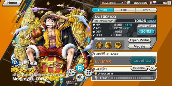 ไอดี Extreme Luffy EX Max LVL 100 [Android/iOS]