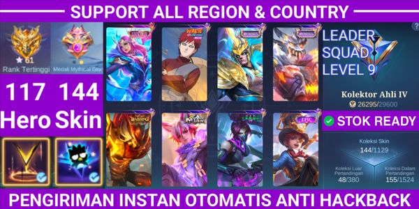 Luckybox Odette 2 MYTH Gaara Vale Mystic Meow Julian Blazing Aldous Leader Squad LV 9 Emblem All Max High Rank Mythic Glory Hero 117 Skin 144