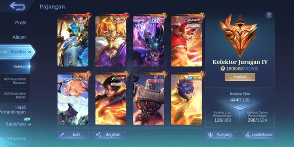 #542 Android & Ios | Skin 444 | Mega Collezionista 4 | 2 Leggendarie | Aspirants Fanny | Hayabusa Shura | KOF Paquito | KOF Valir | Saint Seiya Valir