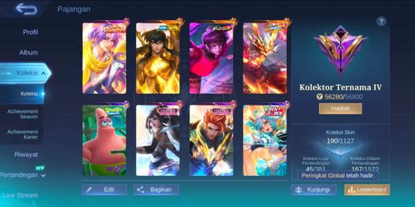 CHEAP ML ACCOUNT EX IMMORTAL, ALLSTAR MOSKOV SKIN, SEIYA GOLD CHOU, VALENTINE LANCELOT, KOF DYRROTH, LUCKYBOX CLAUDE, GUINEVERE ETC