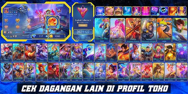 392 SKINS | LEGEND SABER | 3 COLLECTOR | NARUTO | LEVI | NEOBEAST PHARSA | CHOU GOLD | 7 LUCKYBOX | NEXUS THAMUZ | 33 LIMITED COLAB | 27 RARE SHOP |