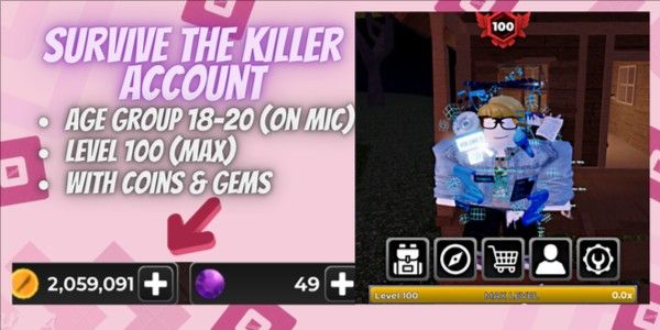 Account Survive The Killer | Level 100 | 2m 50k Coins