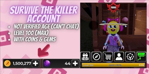 Account Survive The Killer | Level 100 | 1,5m Coins