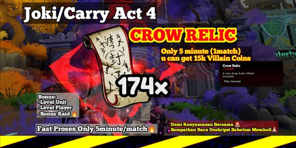 Joki Crow Relic | Carry Crow Relic | Act 4 Itachi Event | Crow Ticket [Get 15k Villain Coins on 5minute]