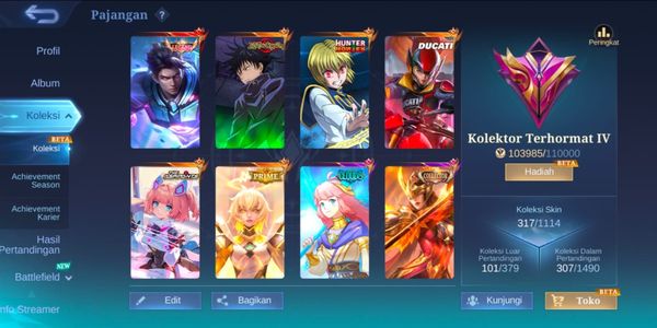 CHEAP RESPECTED ML ACCOUNT, LEGEND SKIN ALUCARD, JJK JULIAN & HXH, DUCATI IRITHEL, ASPIRANTS ANGELA, CLOUDS KAGURA, COLLECTOR PHARSA ETC