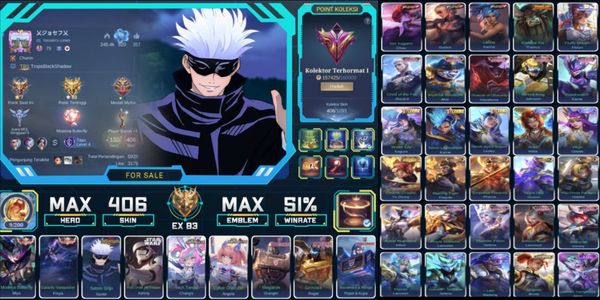 406 SKINS, LEGENDE FREYA MIYA, 4 COLLECTOR, 3 KOF, 2 ASPIRANT, 5 ZODIAK