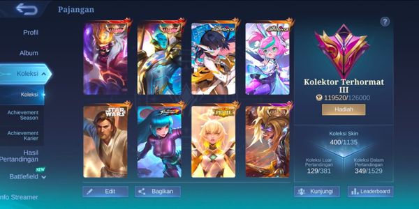 حساب ML رخيص ومحترم، Recall TLPH، سكين Legend Gord، Franco، Aspirants Ruby، Change، Starwars Alucard، KOF Aurora، CC Badang وغيرها