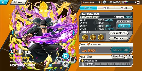 ไอดี Extreme Zoro EX Max LVL 100 [Android/iOS]